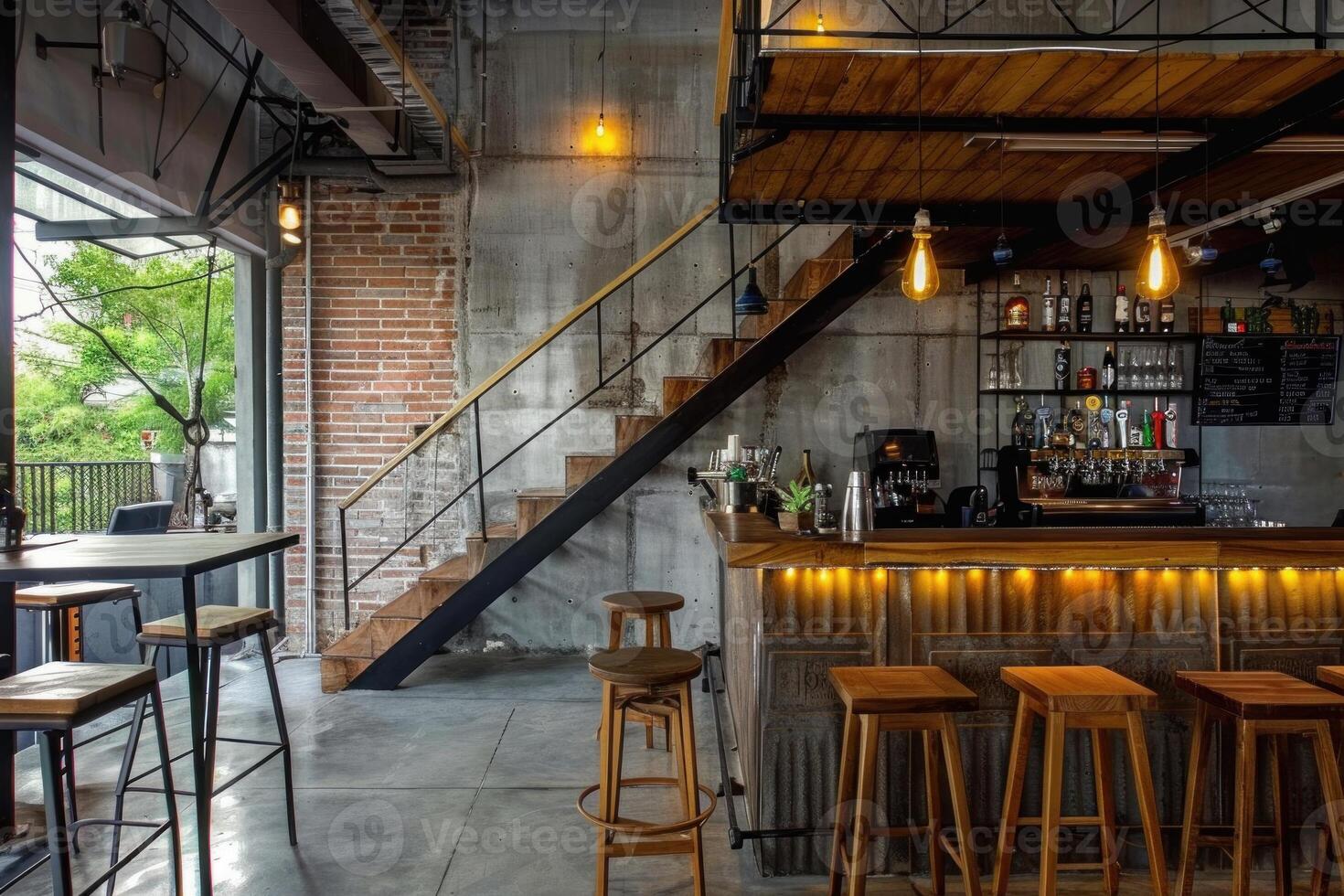 Welcoming industrial style bar with exposed brick photo