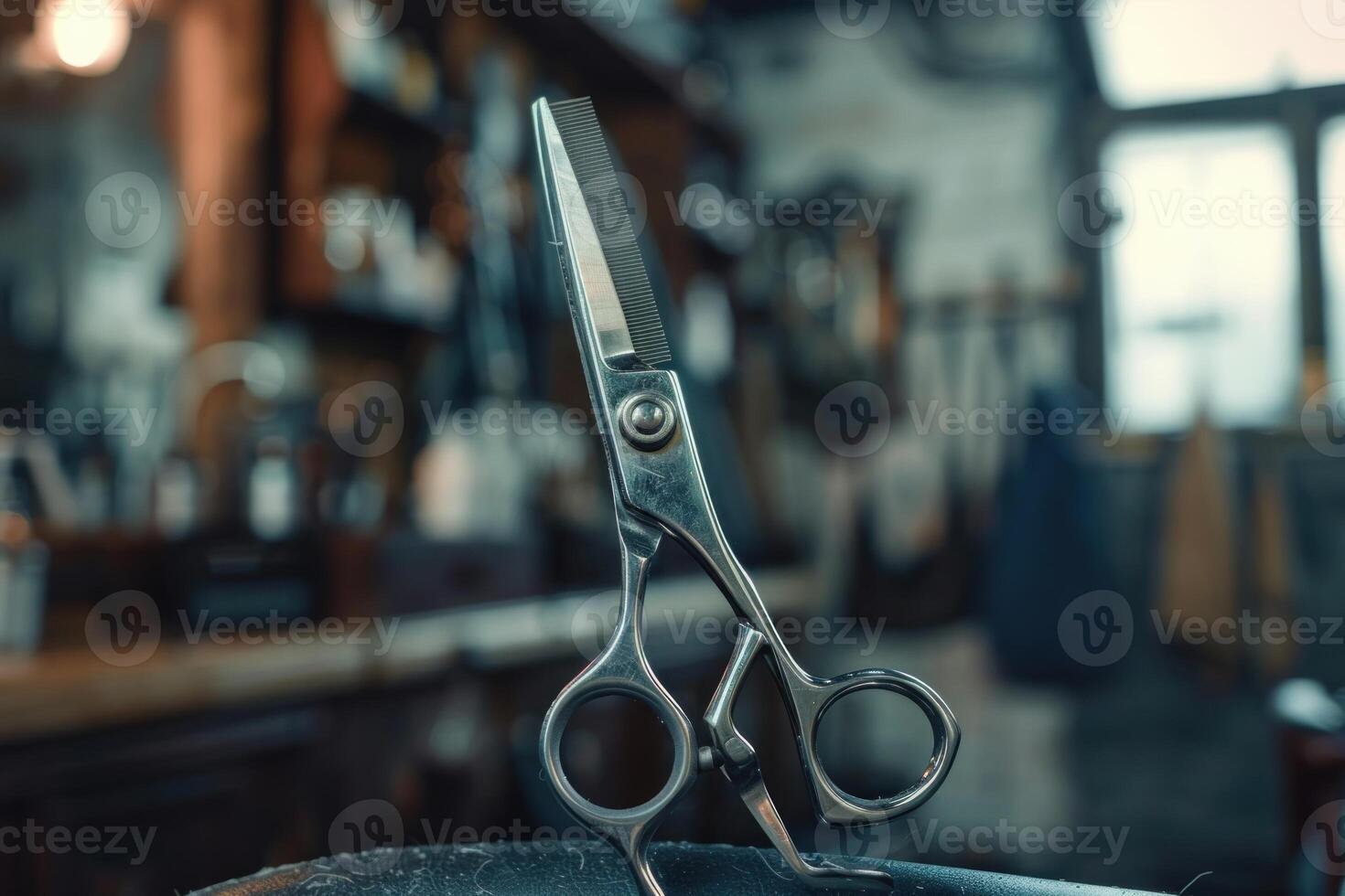 Barber scissors waiting for client photo