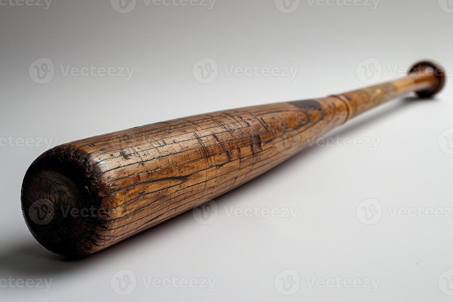 Vintage baseball bat close up on white background photo