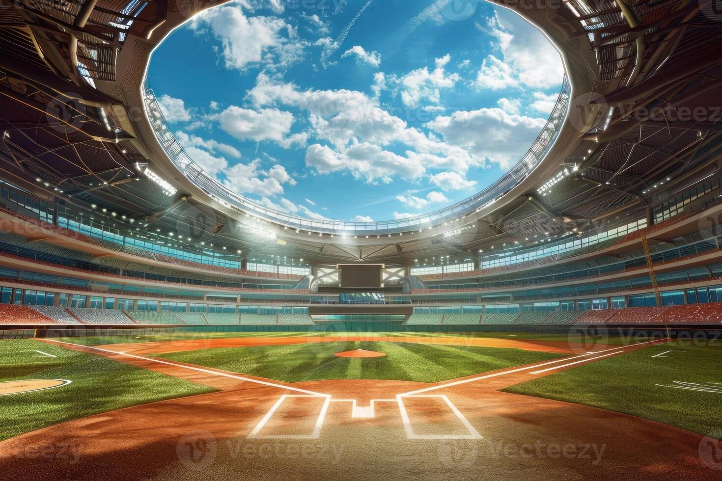 Majestic baseball stadium in sunshine photo