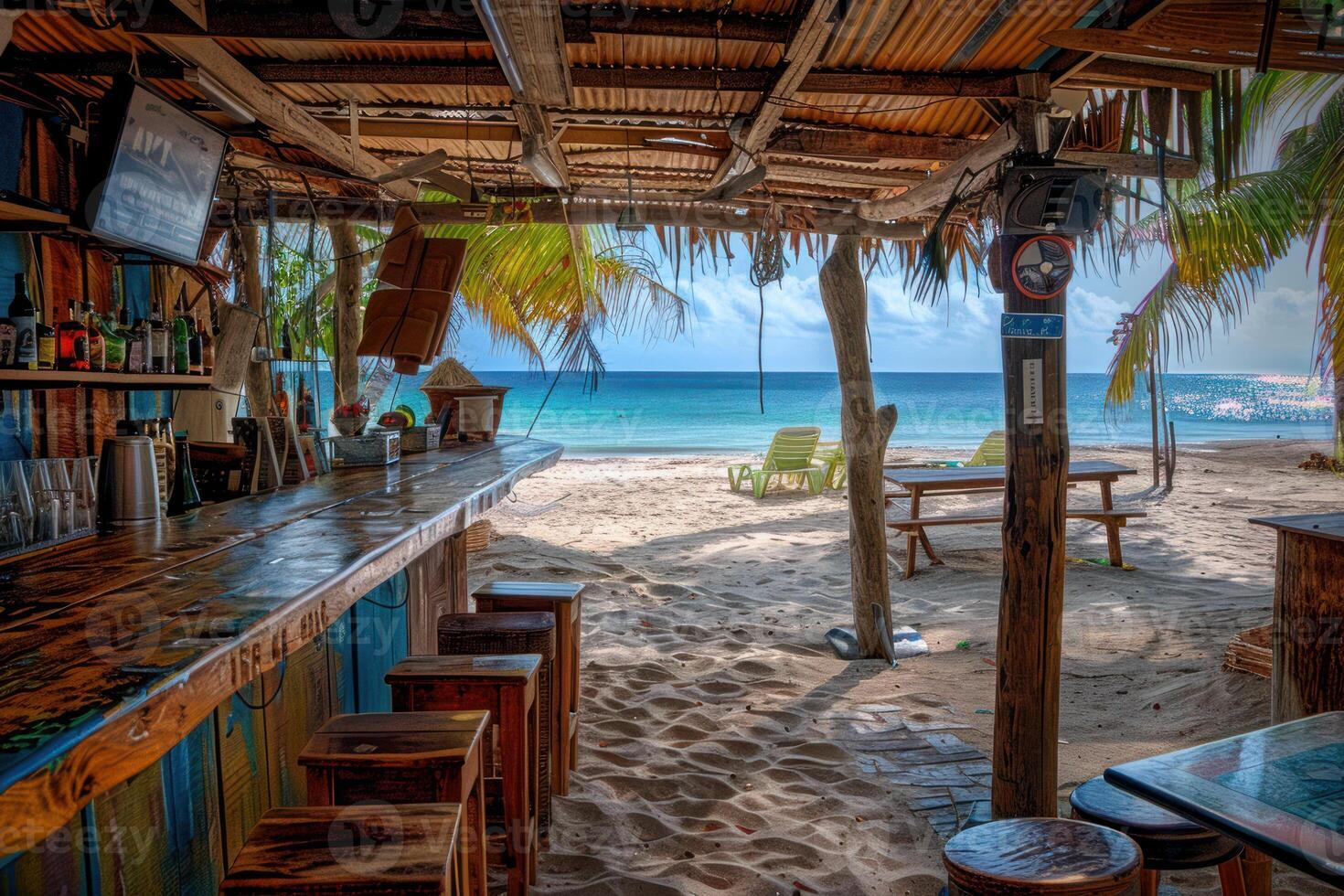 Rustic beach bar with ocean view photo