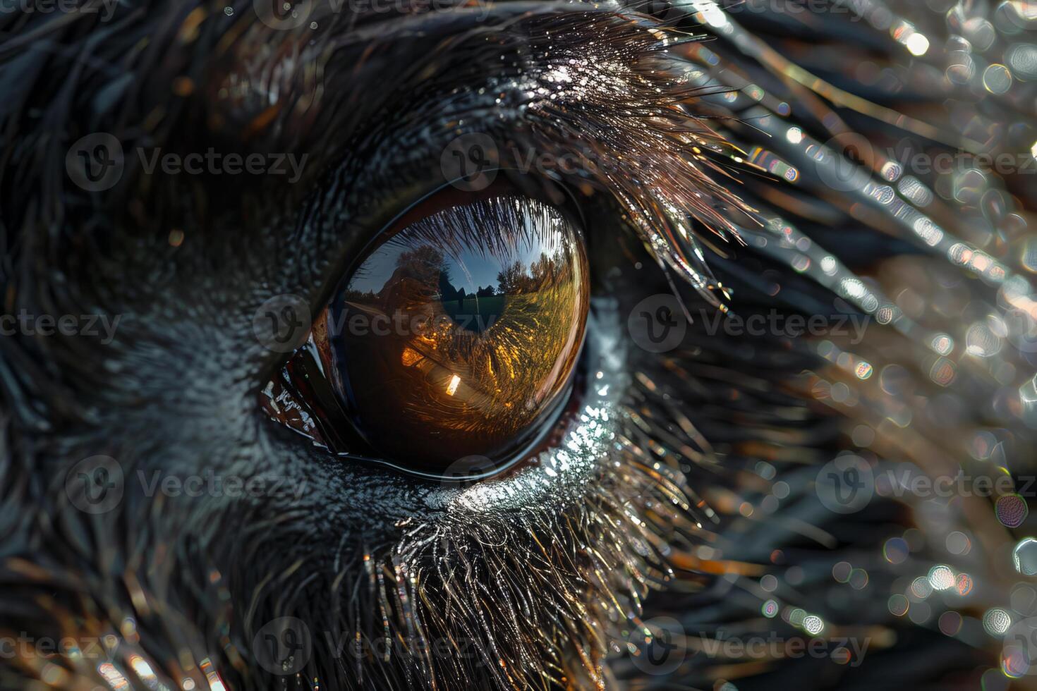 Close up of an animal eye reflecting nature photo