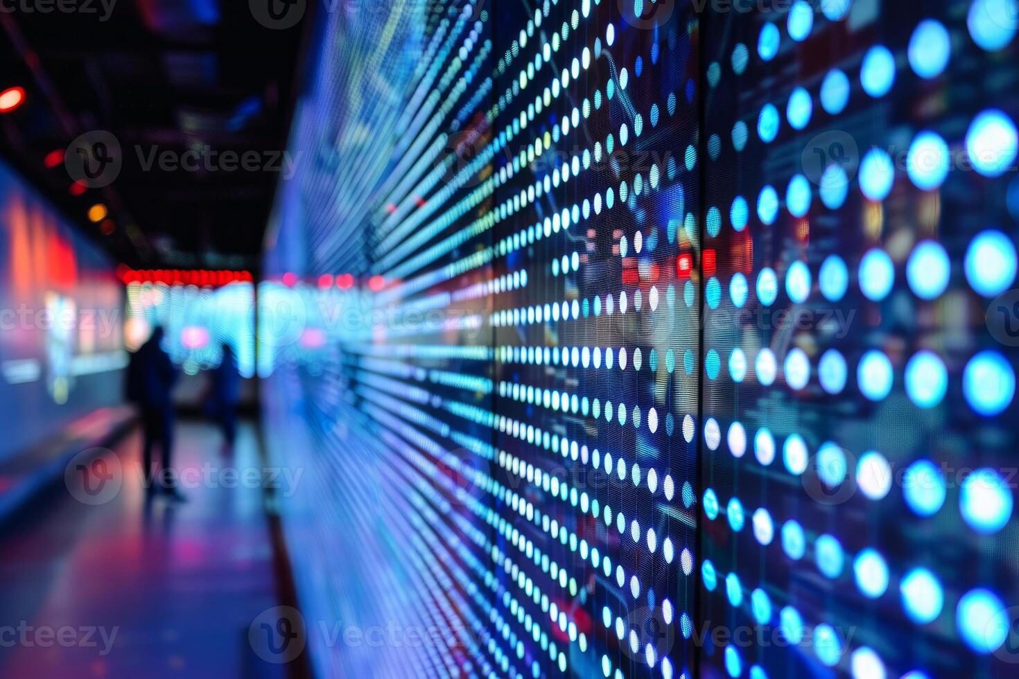 Led lights display panel showing data analytics in modern business center photo