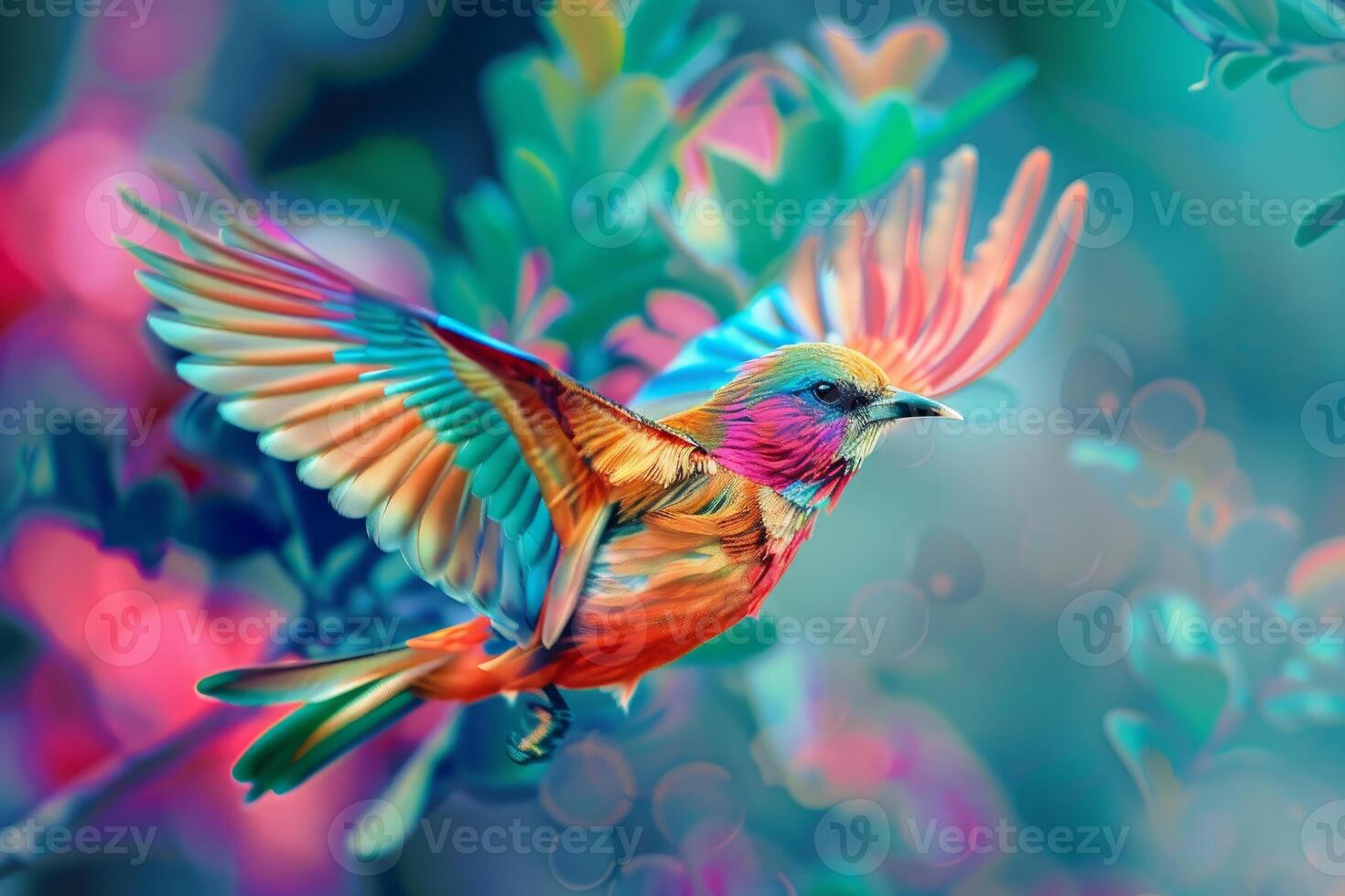 Colorful bird is flying and showing its wonderful colors photo