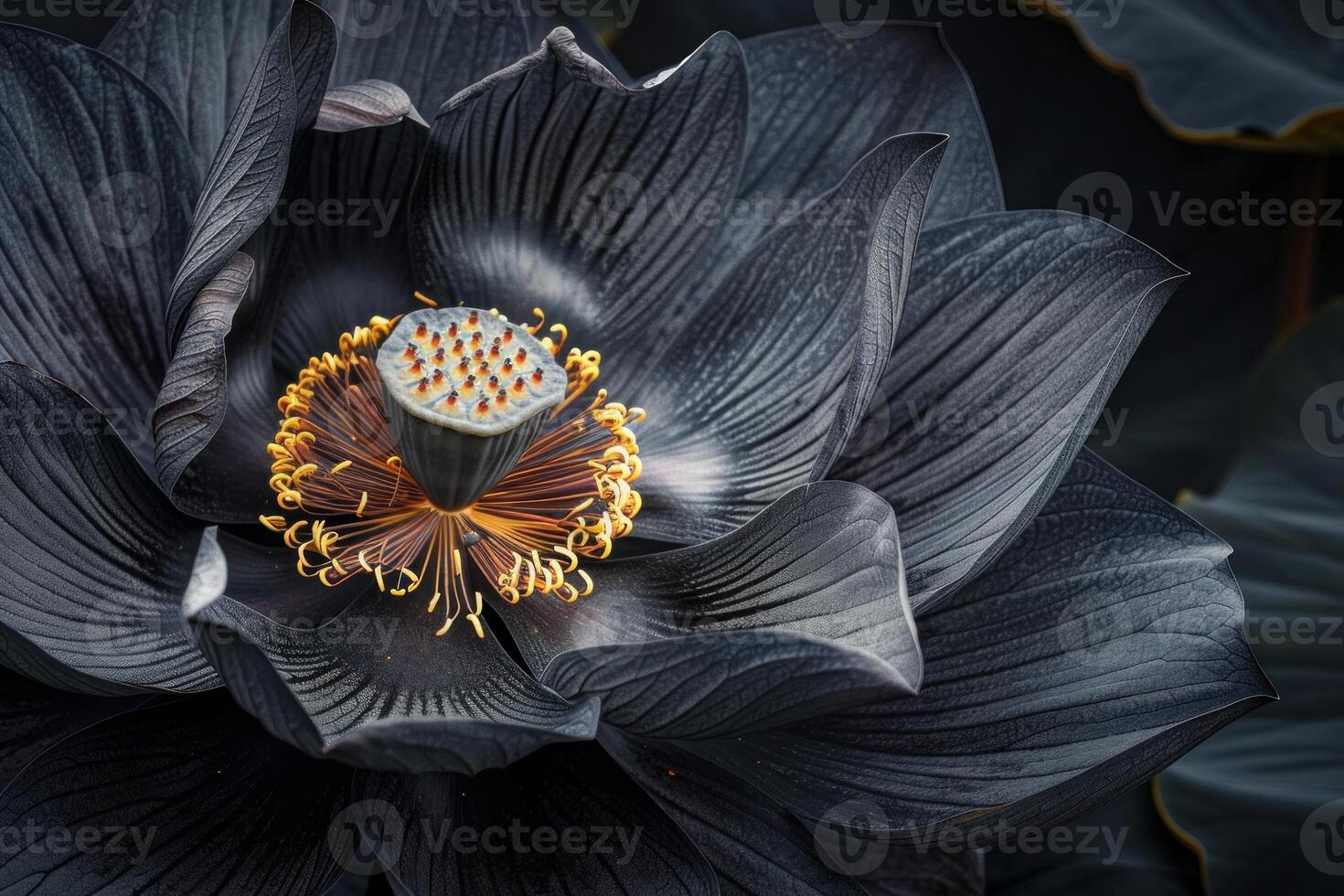 Deep black lotus flower blooming in the pond photo