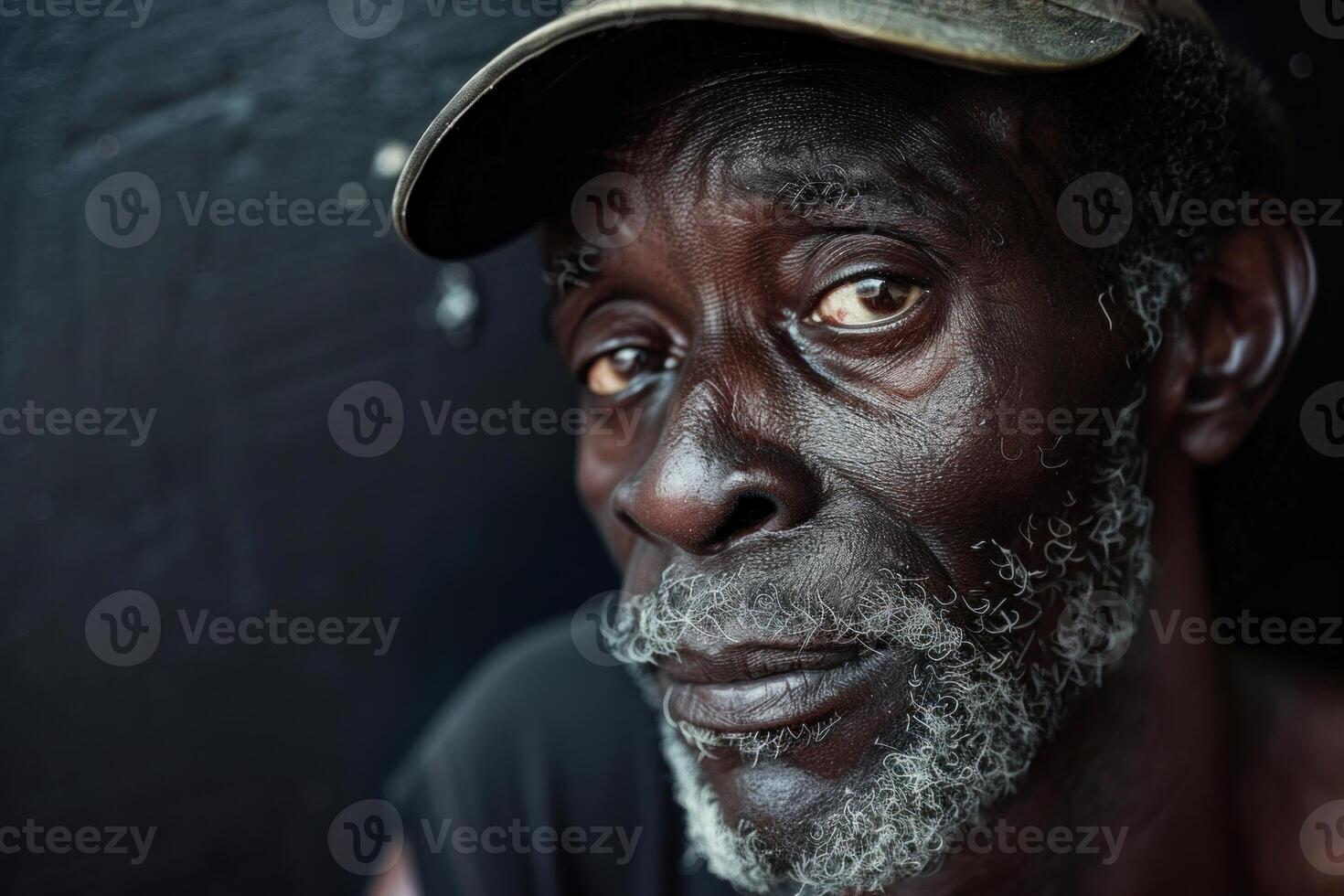 Senior african farmer wearing a cap and looking tired after a hard day of work photo