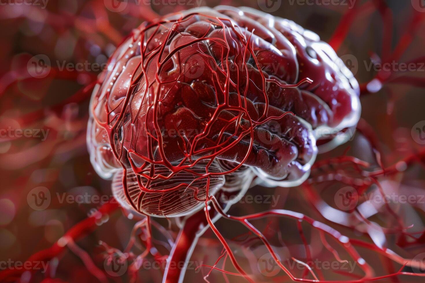 3d illustration of a human brain with arteries supplying blood photo