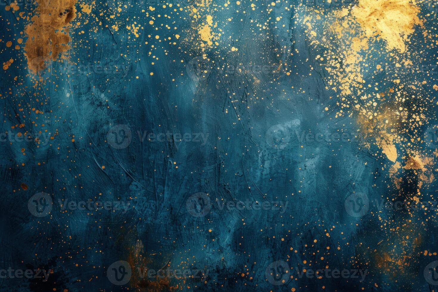 Abstract grunge dark blue background with golden splashes photo