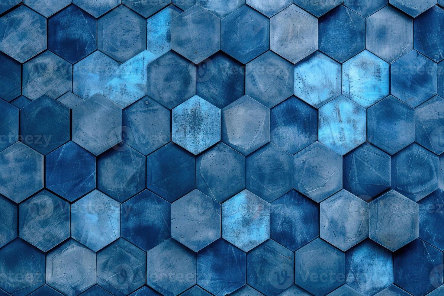 Blue hexagon tiles forming textured geometric pattern photo