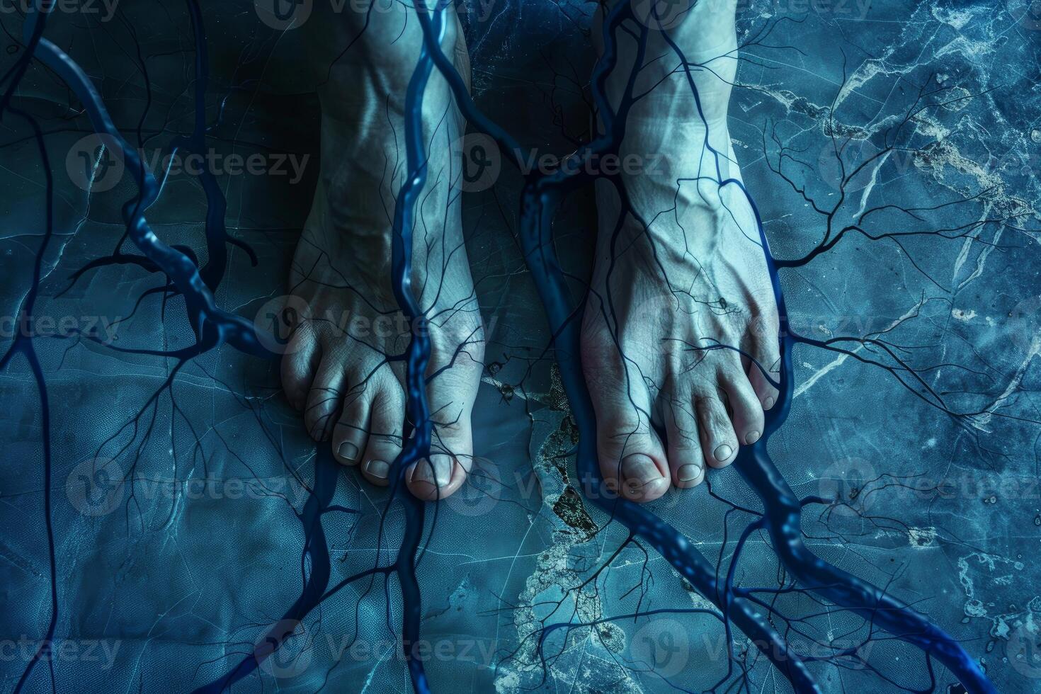 Human standing with veins and arteries showing through skin photo