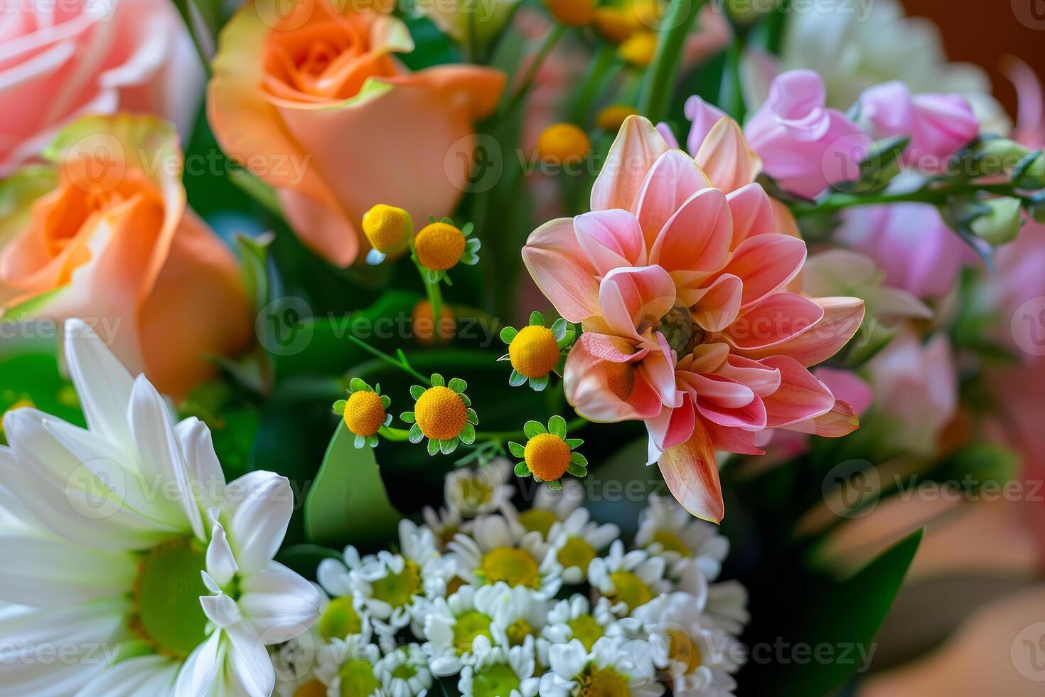 Beautiful arrangement of colorful flowers creating a vibrant and cheerful atmosphere photo