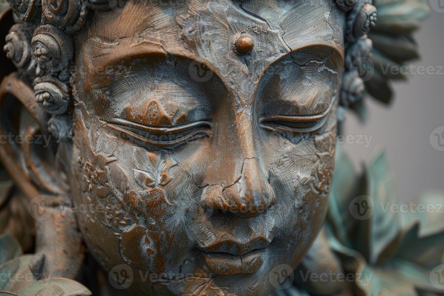 Close up of buddha face statue expressing serenity photo