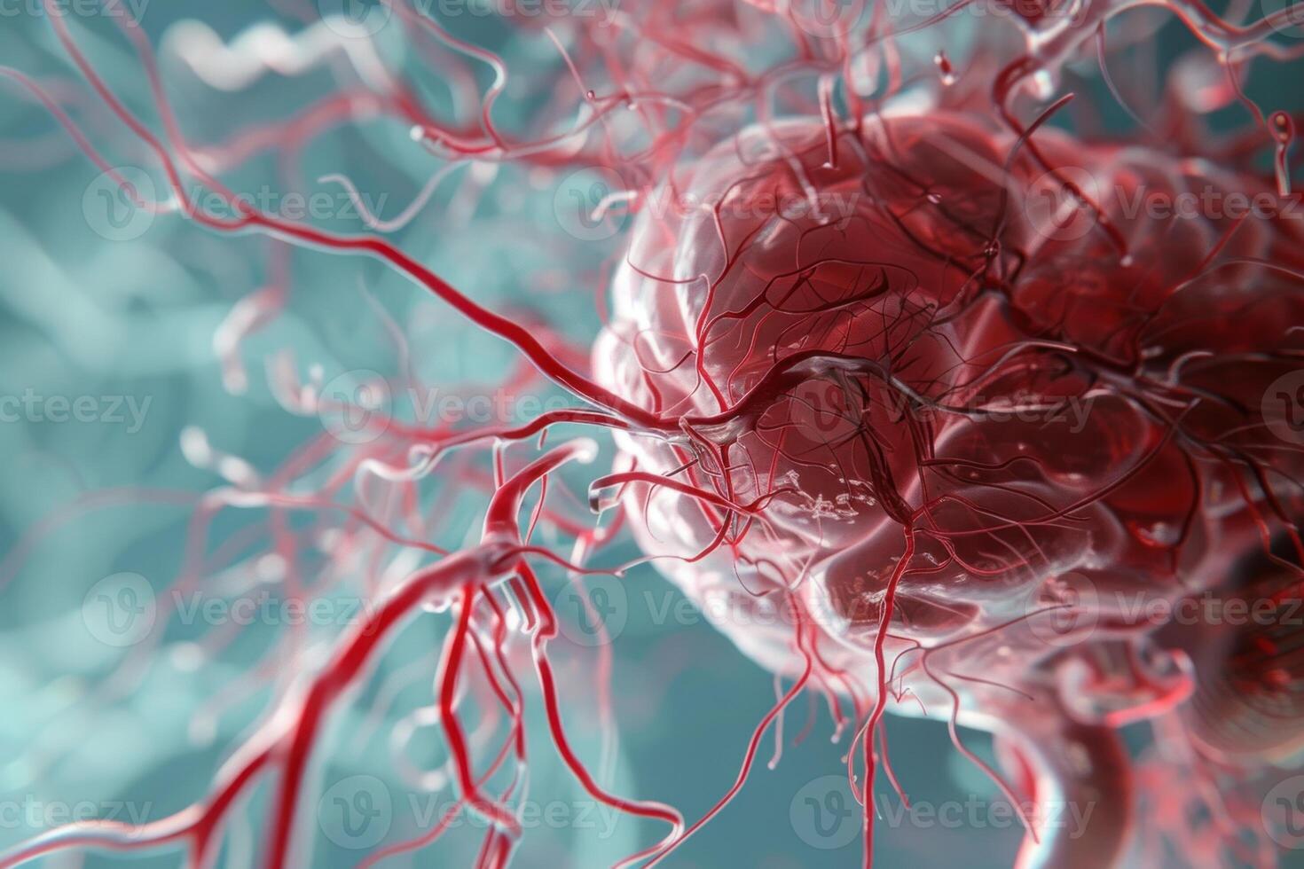 Human brain receiving blood from circulatory system photo