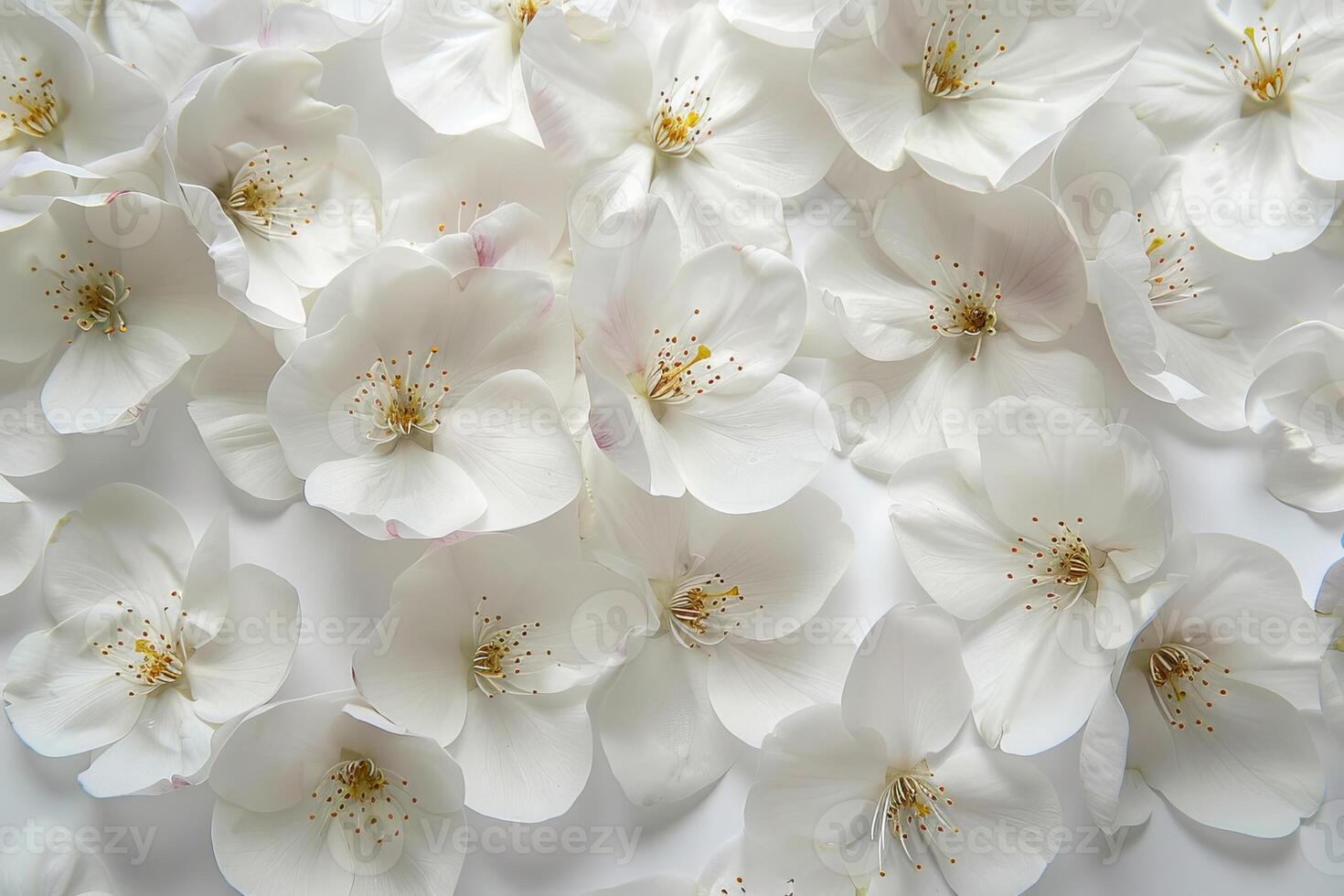 Delicate white apple blossoms forming floral background photo