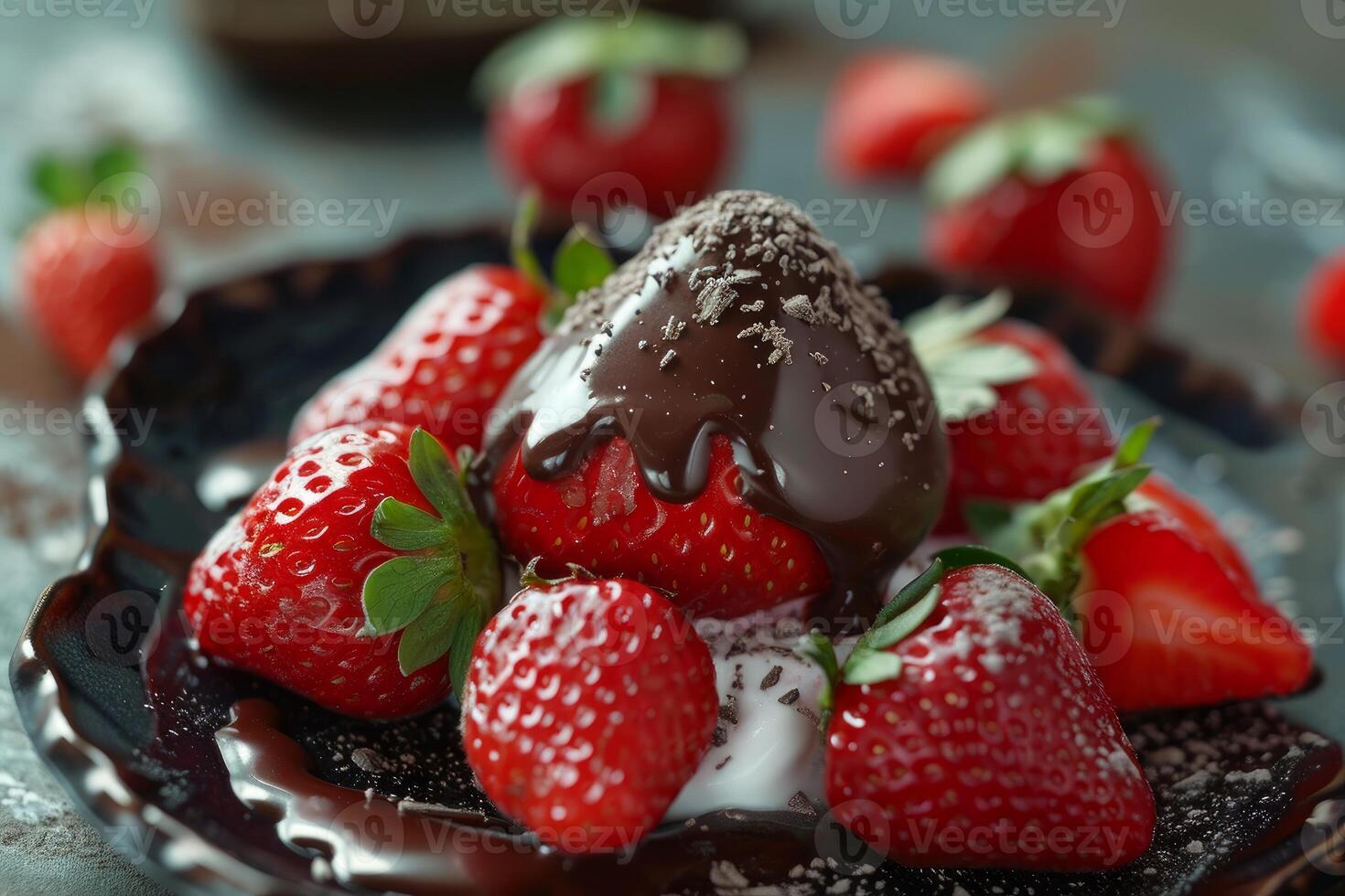 Spectacular Baked Alaska cake with strawberry. Generate ai photo