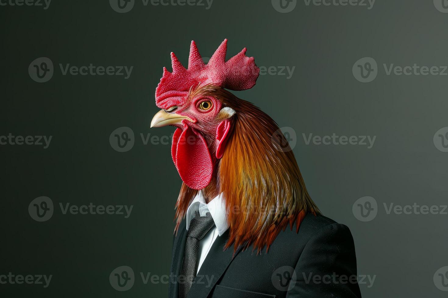 Unconventional Anthropomorphic rooster in business suit. Generate Ai photo