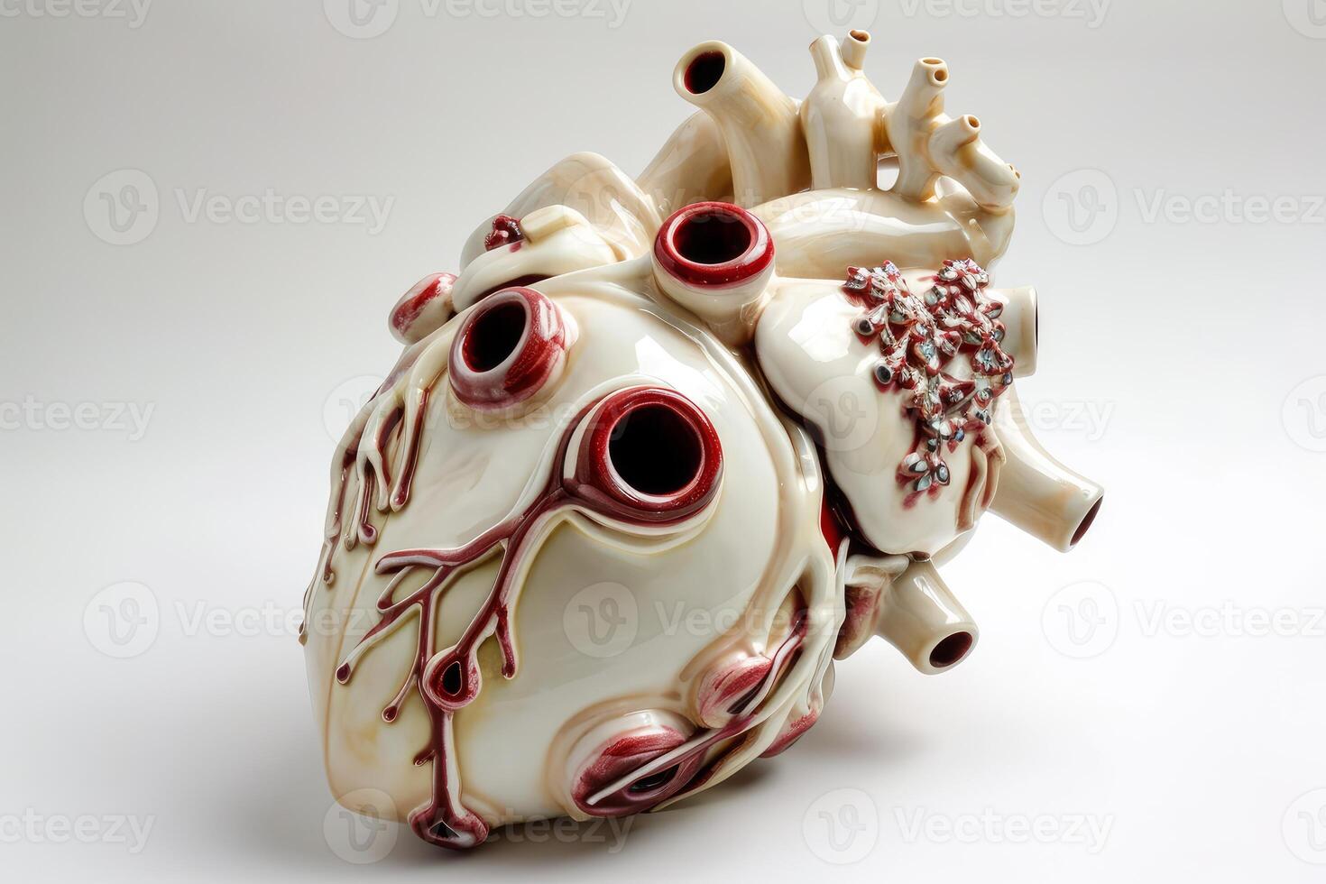 Striking Artificial heart white background. Generate Ai photo