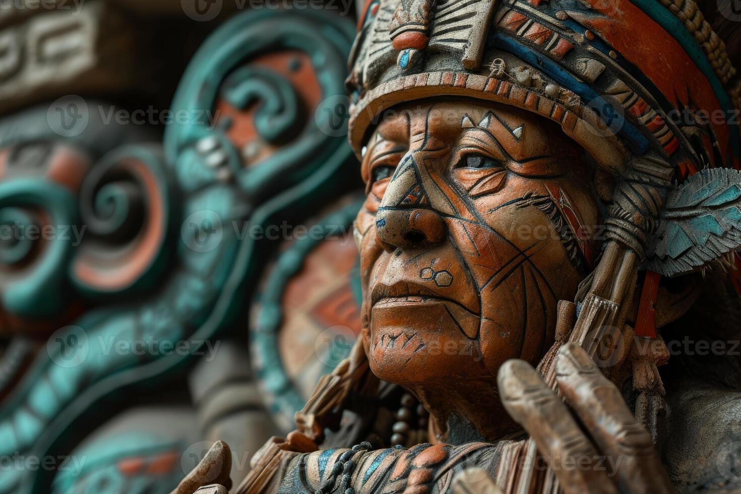 Native american warrior statue close-up photo