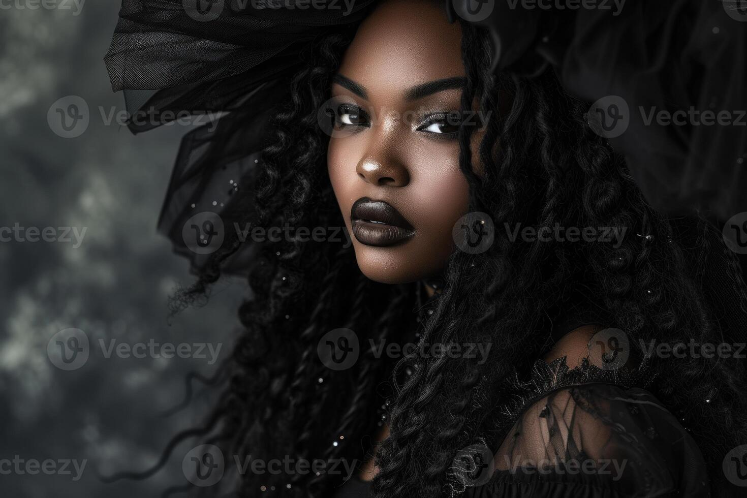 Mysterious Black gothic woman. Generate ai photo