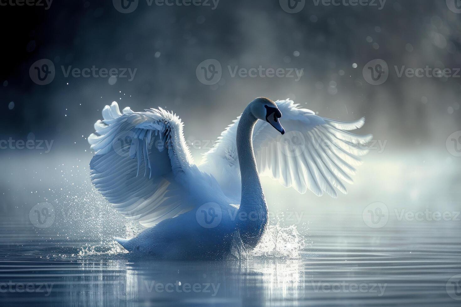 Majestic swan on misty waters photo