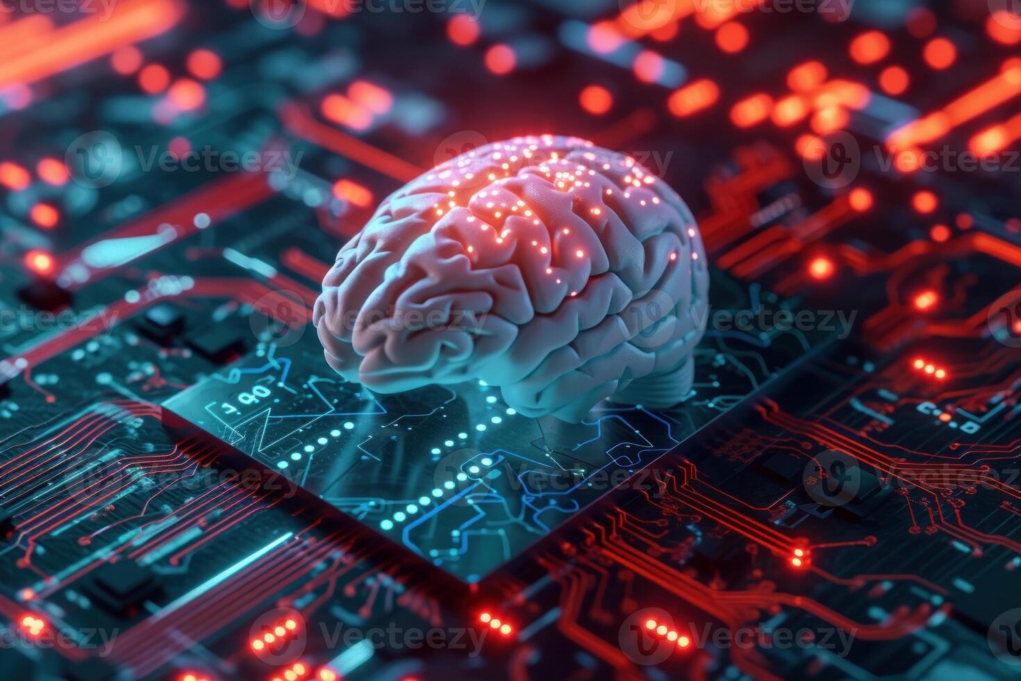 Ai brain concept on circuit board background photo