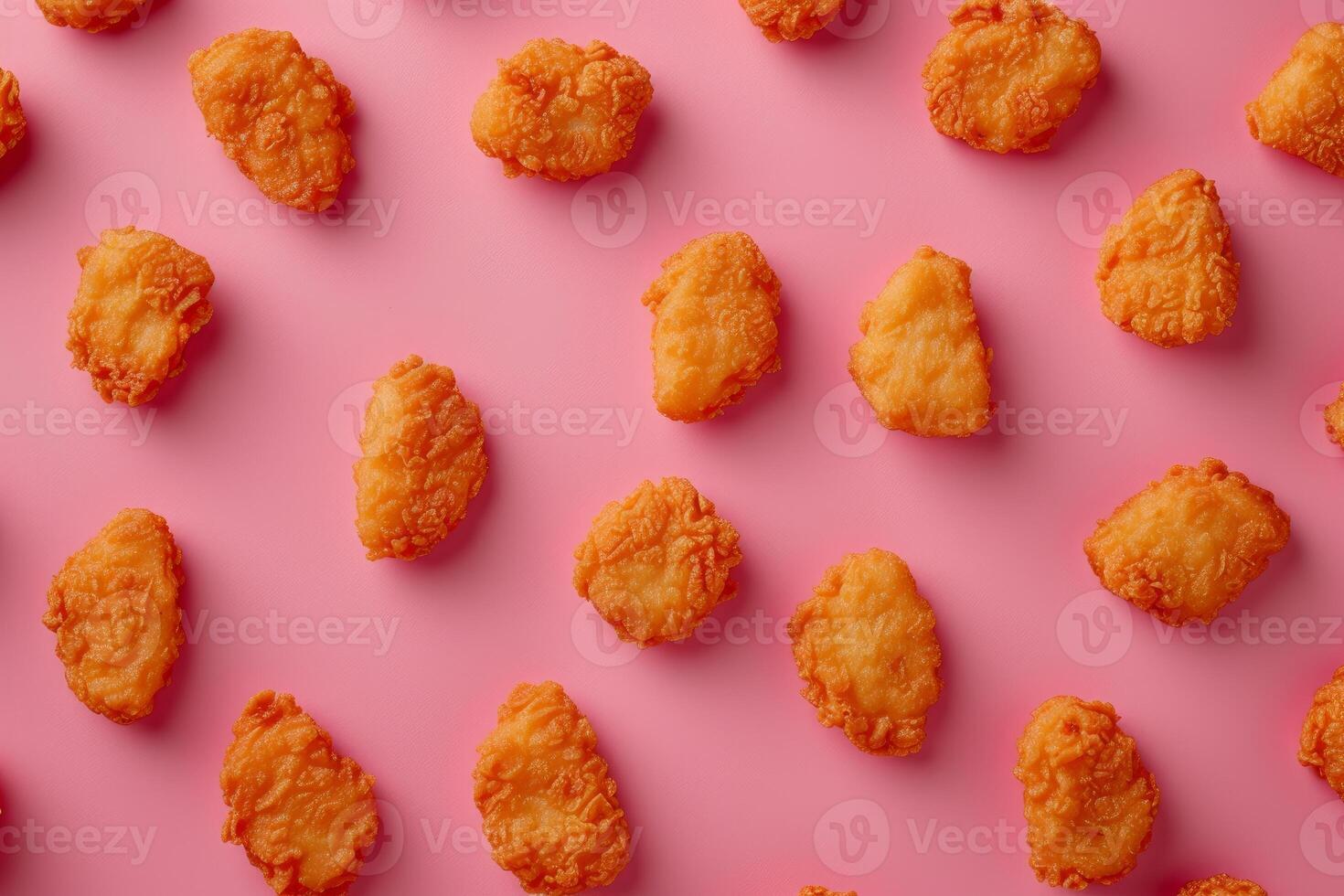 Crispy chicken nuggets array on pink background photo