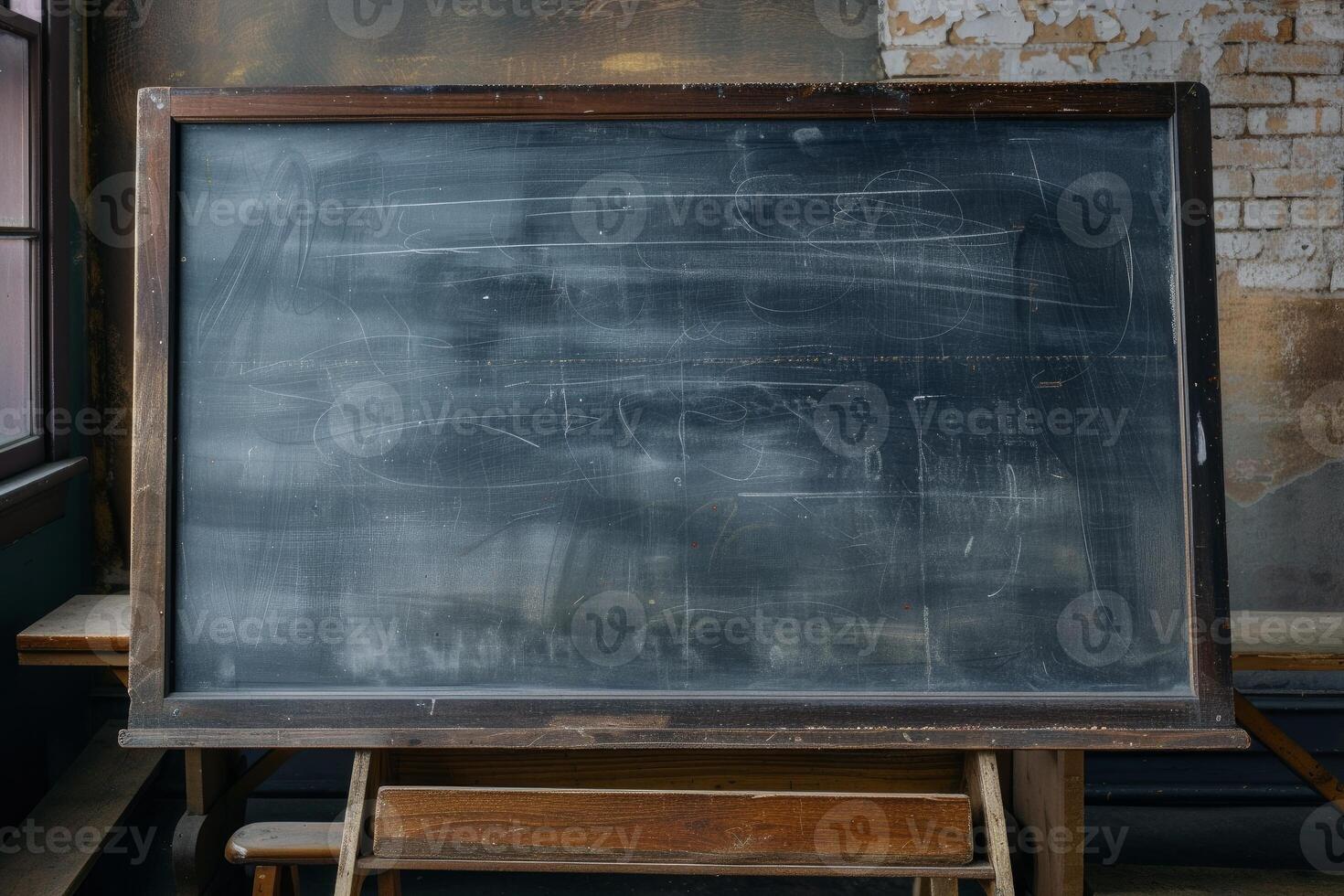 Empty vintage chalkboard in classroom photo