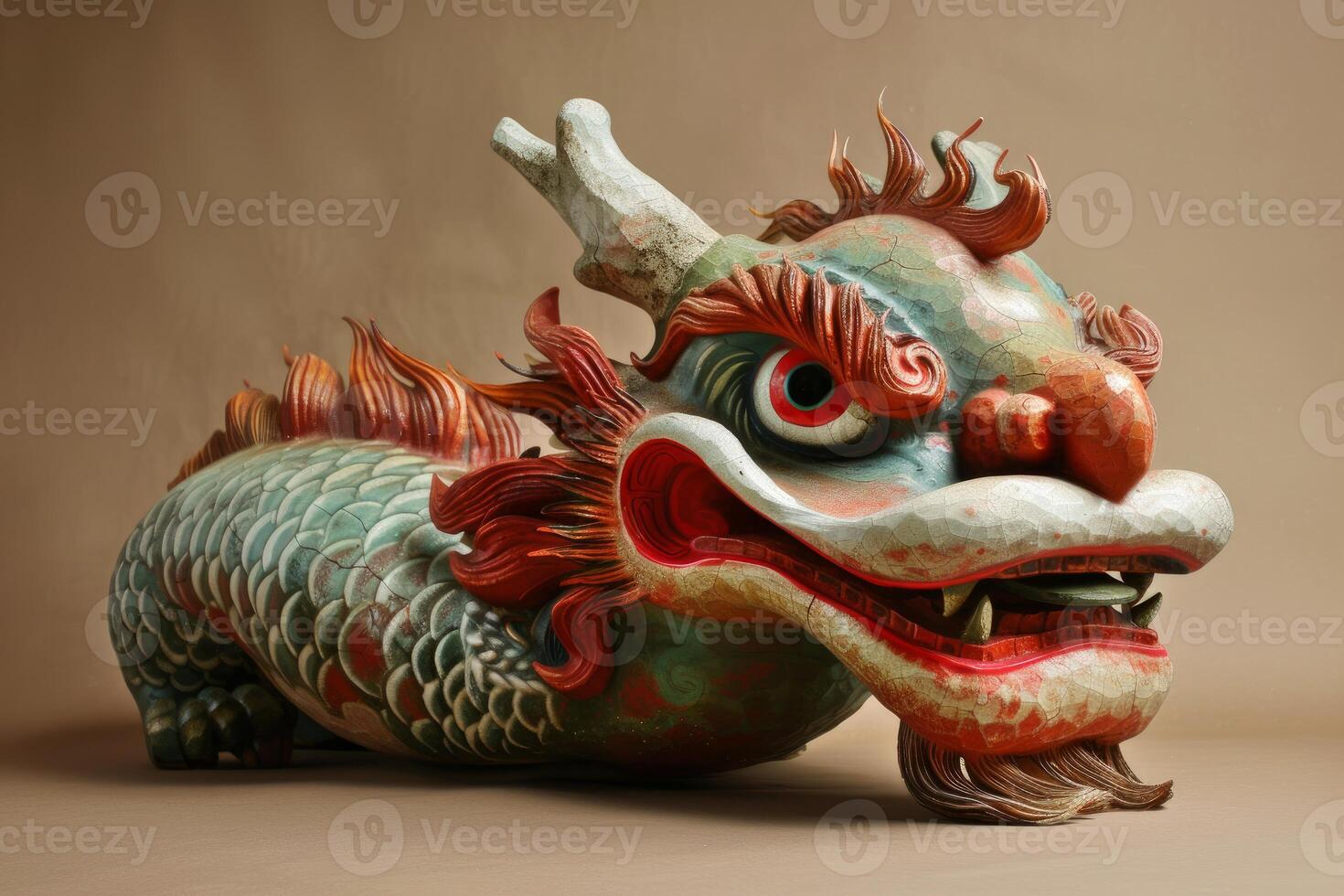 Traditional chinese dragon sculpture on beige background photo