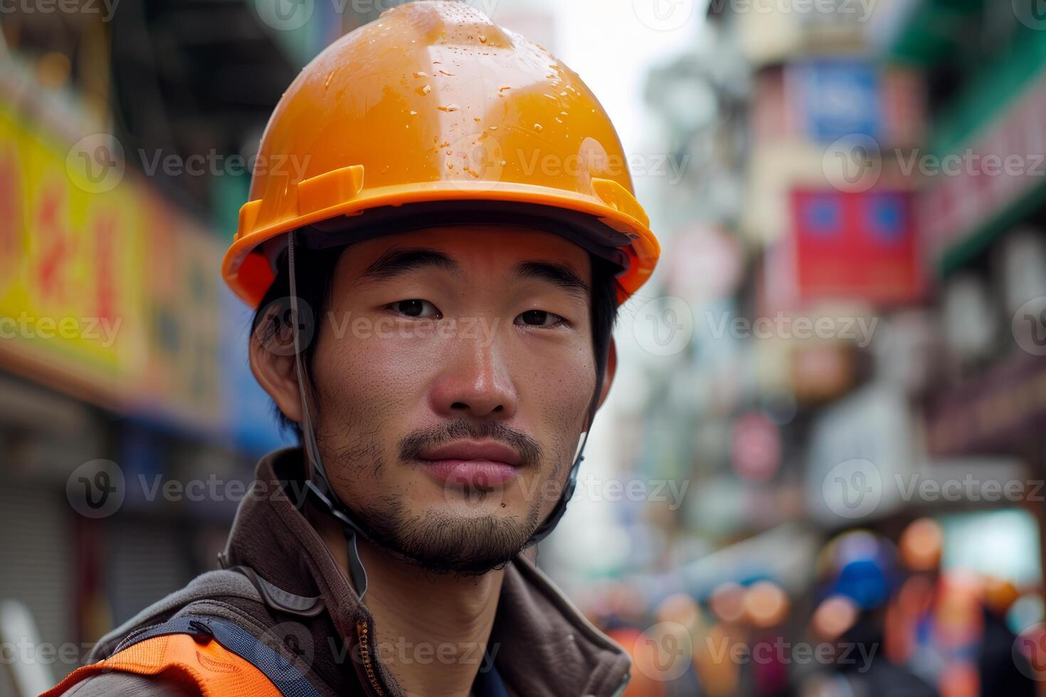 Construction worker portrait in urban setting photo