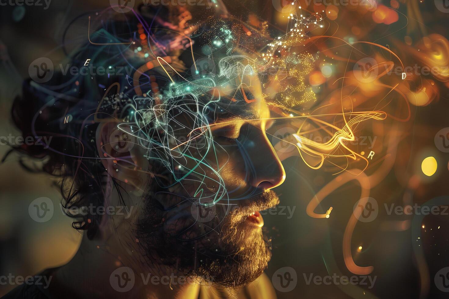 Abstract thoughts conceptual portrait of a man photo