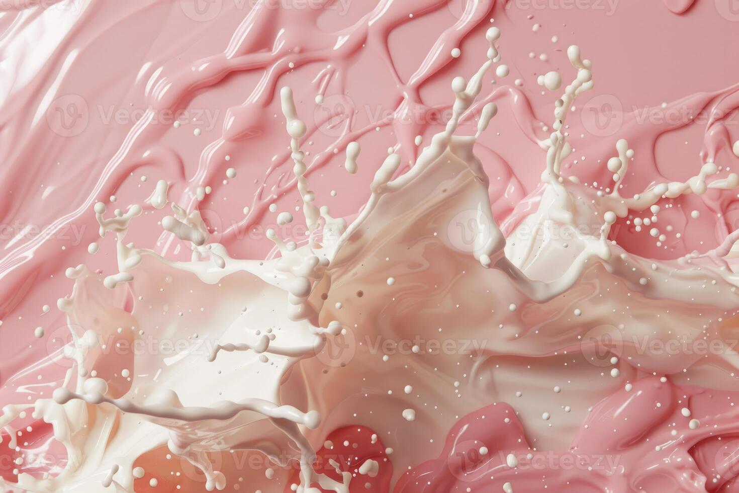 Highresolution image capturing dynamic swirls and splashes of cream and pink photo