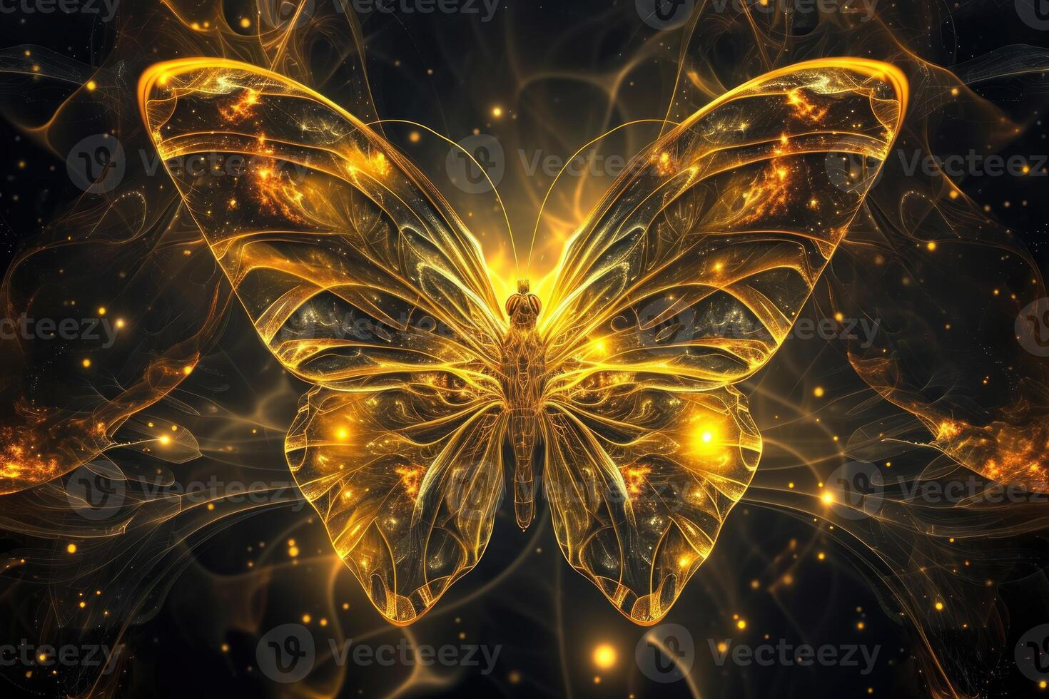 Ornate Abstract golden butterfly. Generate Ai photo