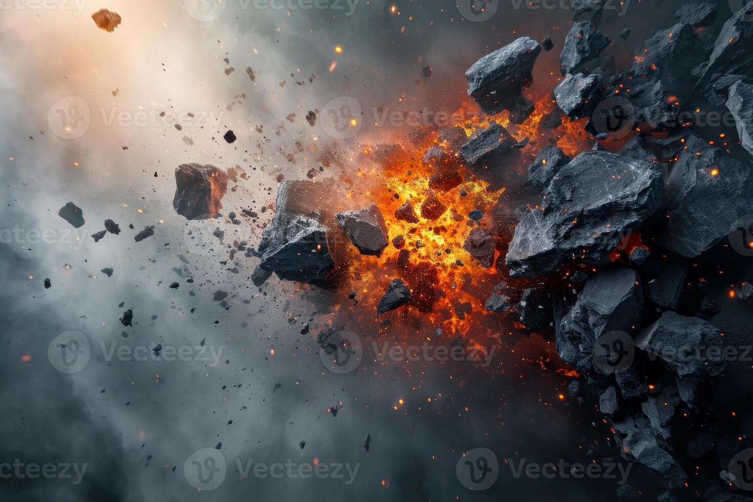 Blinding Rocks explosion. Generate Ai photo