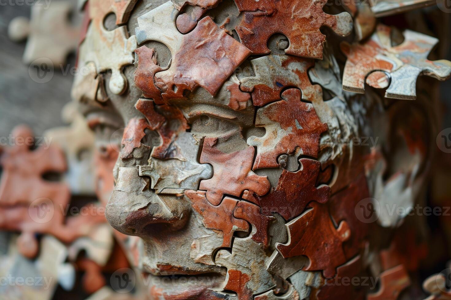 Enigmatic Mind puzzle head. Generate AI photo