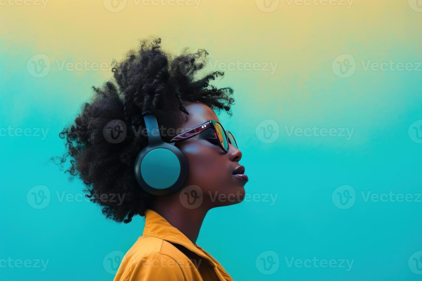 Stylish woman enjoying music with headphones photo