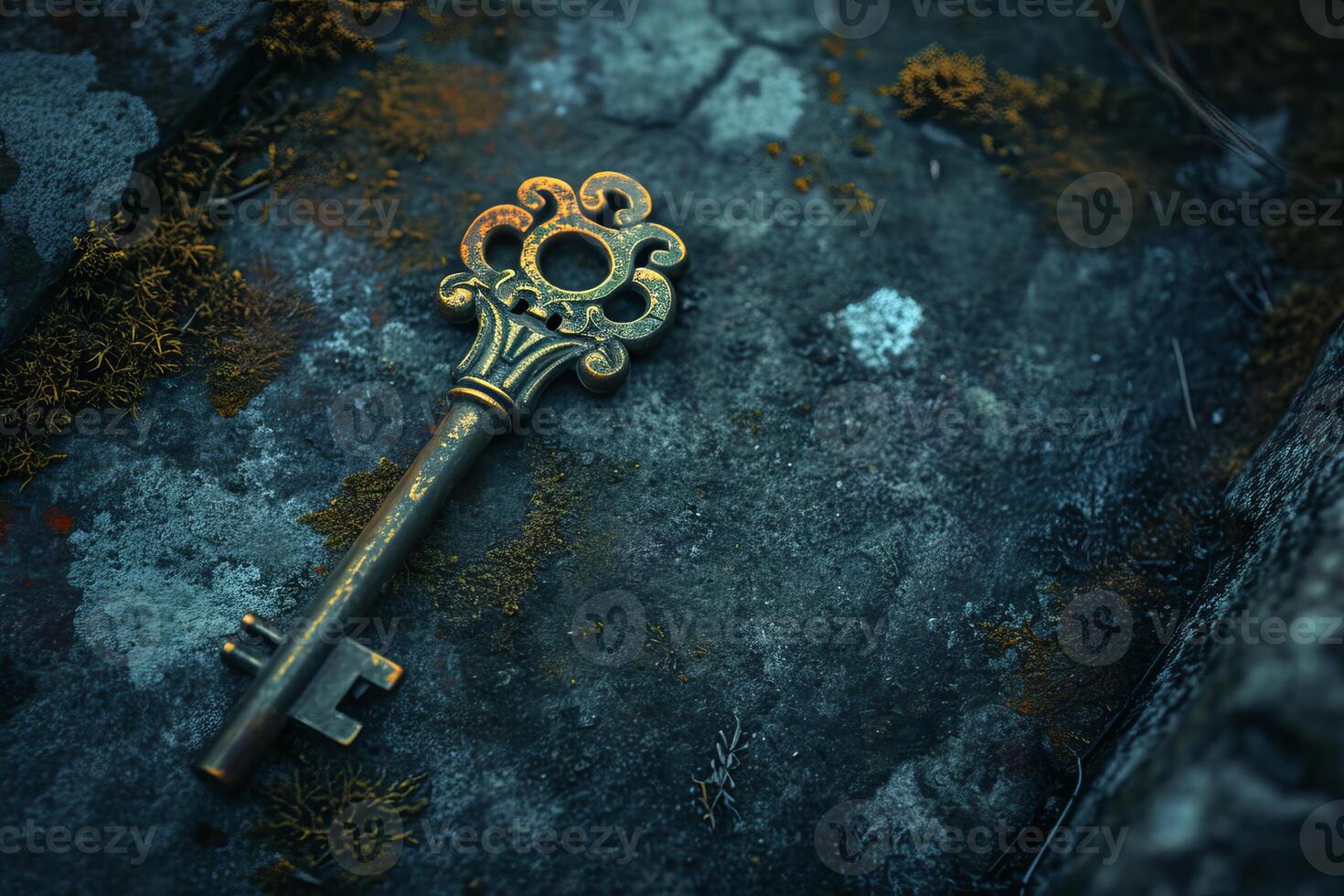 Shimmering Ancient magic key. Generate Ai photo