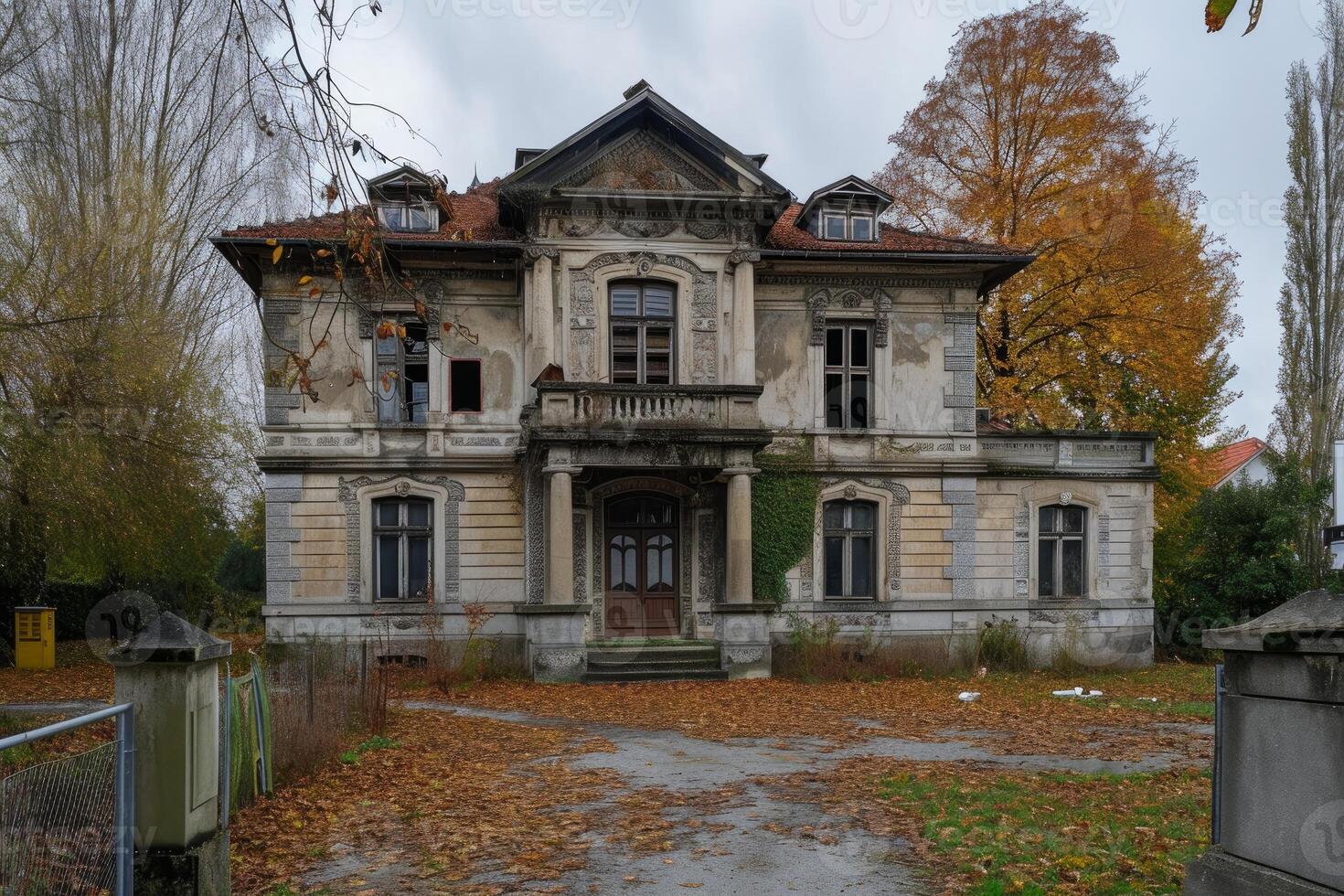 Abandoned manor house in autumn photo
