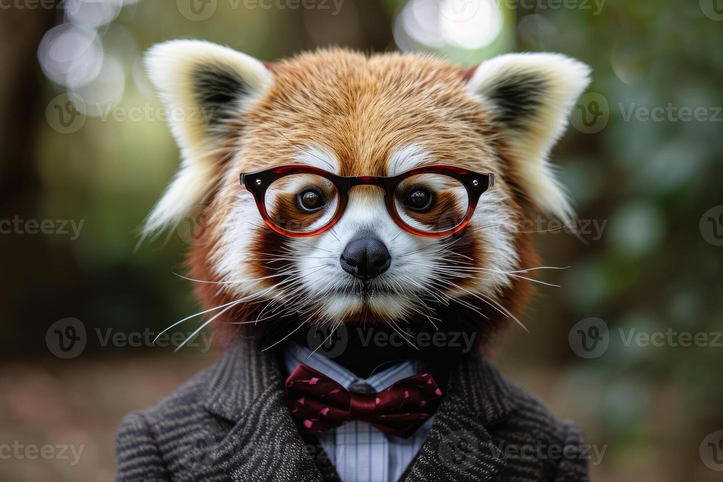Enchanting Anthropomorphic red panda dressed suit. Generate Ai photo