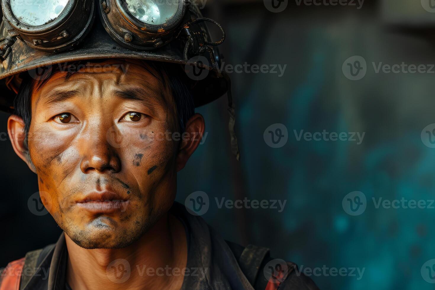 Roughened Asian miner worker dirty face. Generate Ai photo