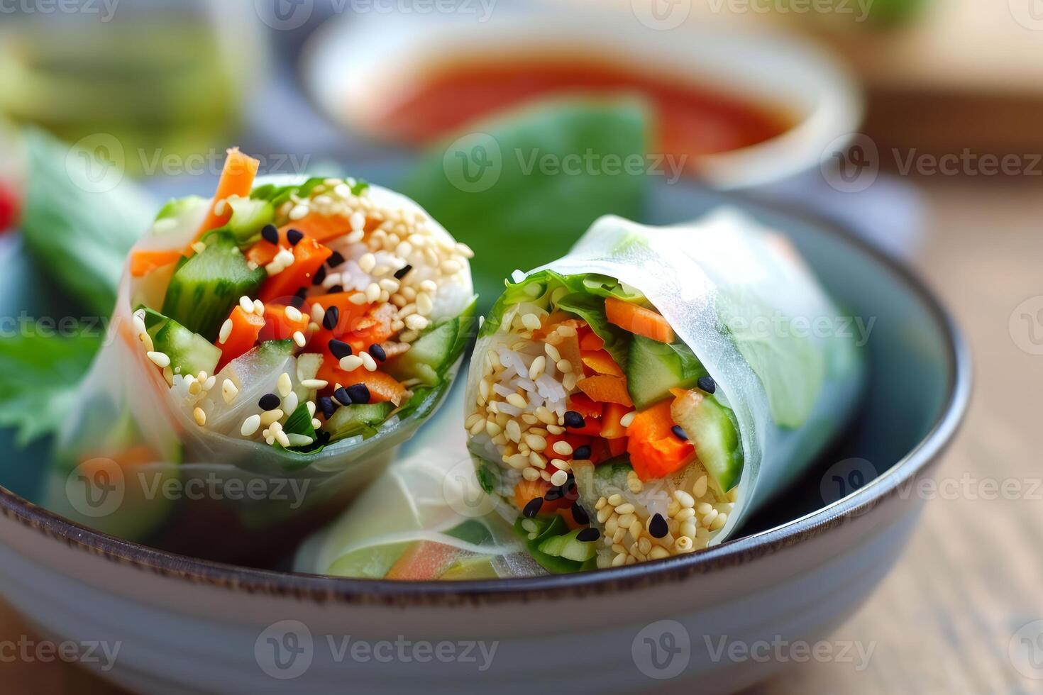 Refreshing Vegan spring rolls. Generate Ai photo