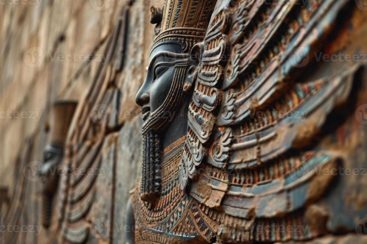 Intriguing Old wall painted with Assyrian queens. Generate ai photo