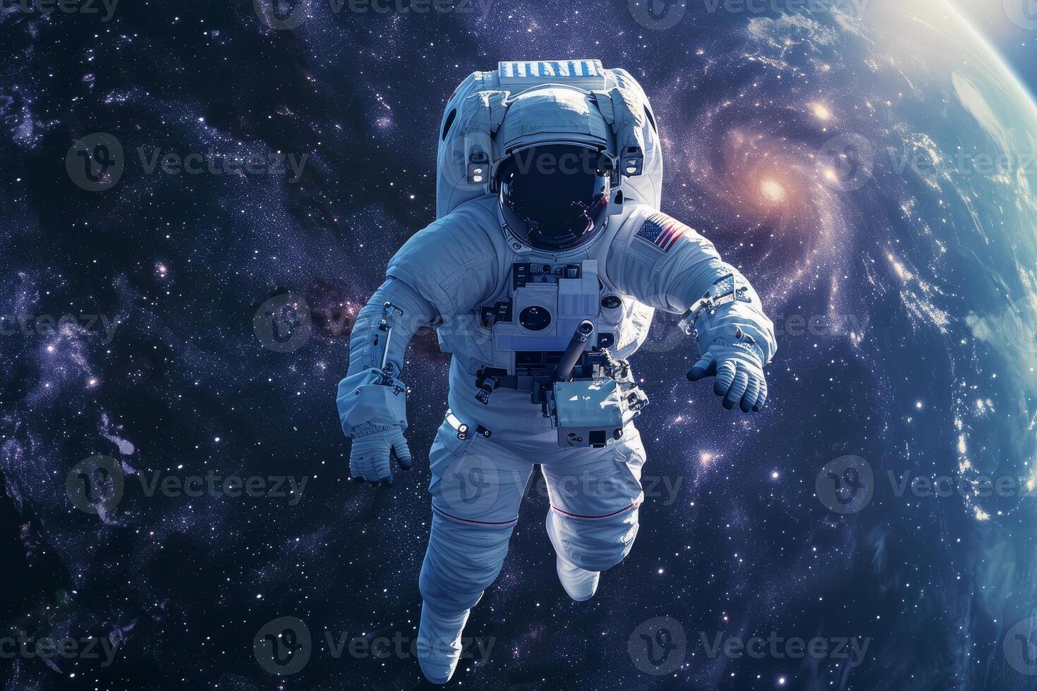 Astronaut floating in space with earth in background photo