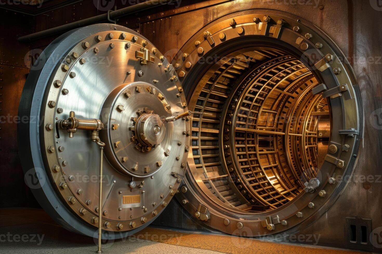 Vintage bank vault door closeup photo