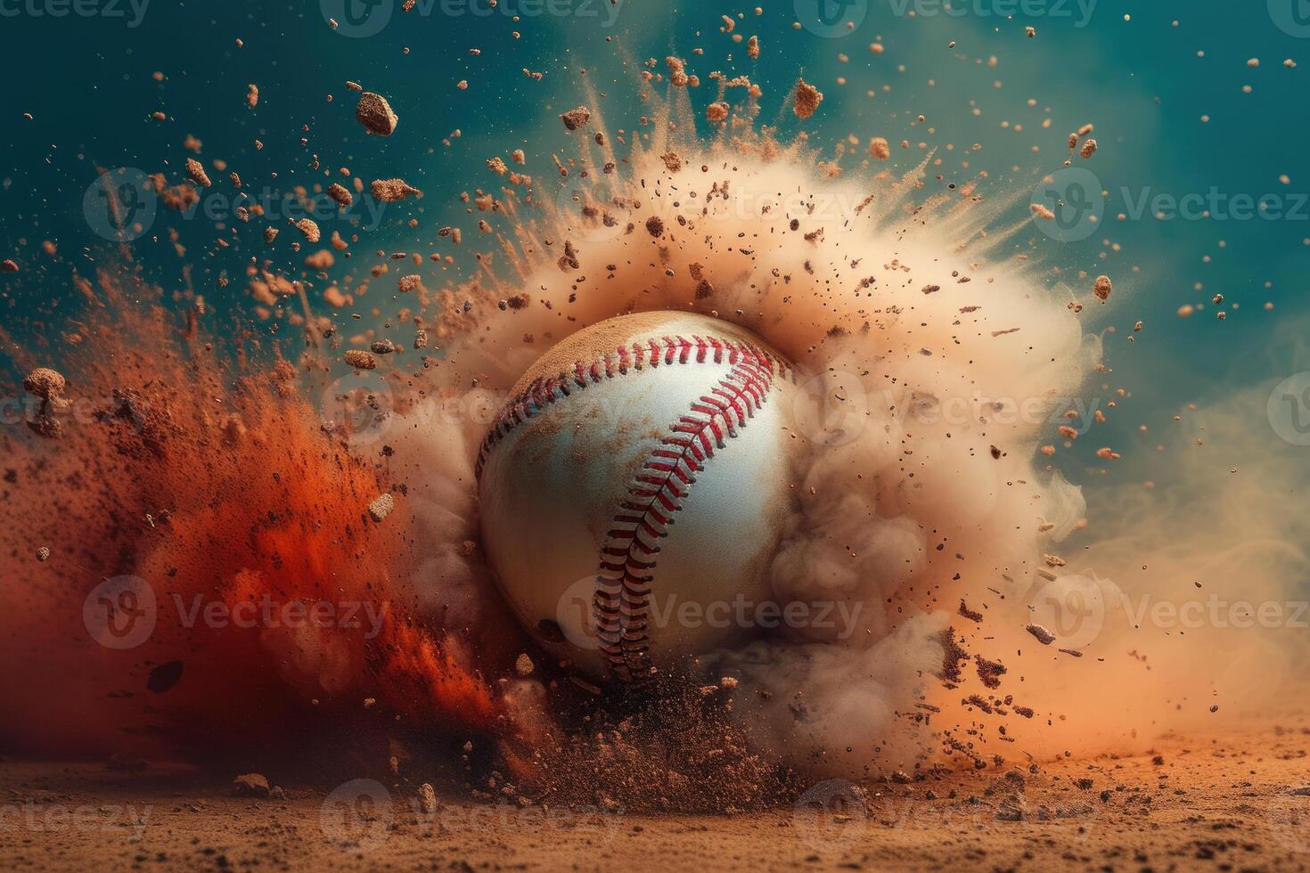Dynamic Baseball bat explosion ball. Generate Ai photo