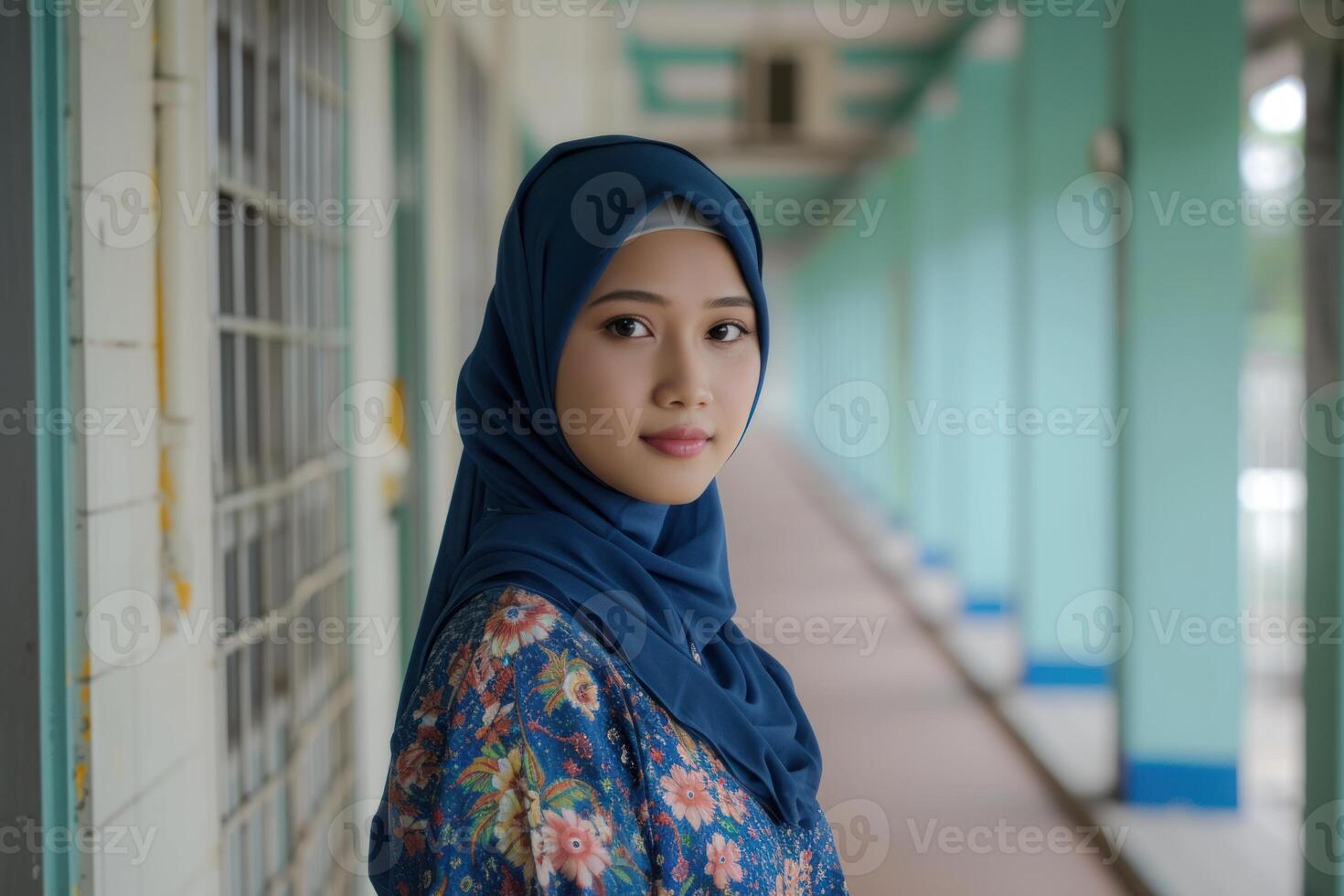 Inspiring Beauty malay muslim teacher. Generate Ai photo