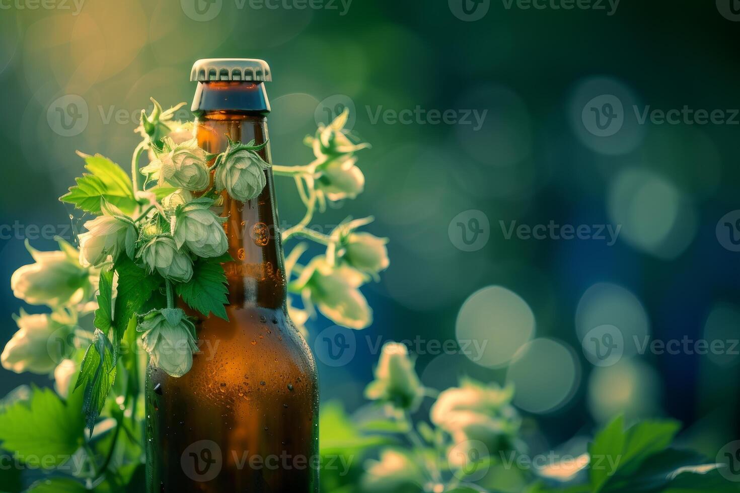Transparent Beer bottle hop. Generate Ai photo