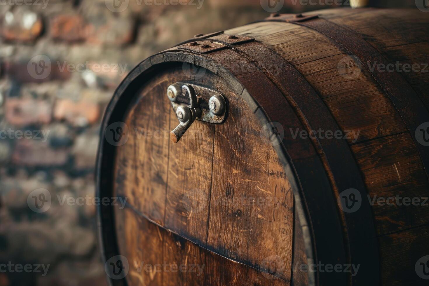 Aged Beer wood barrel beverage. Generate Ai photo