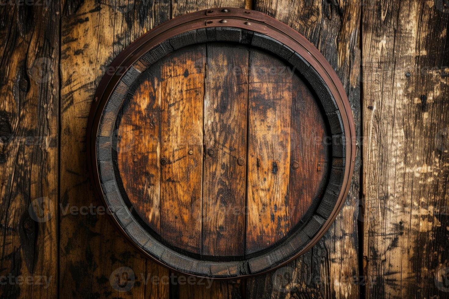 Rustic Beer wood barrel cask. Generate Ai photo