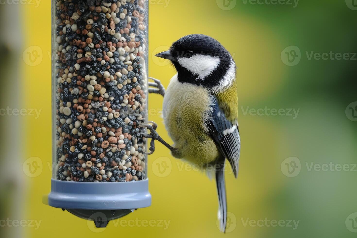 Wooden Bird feeder house on tree. Generate Ai photo