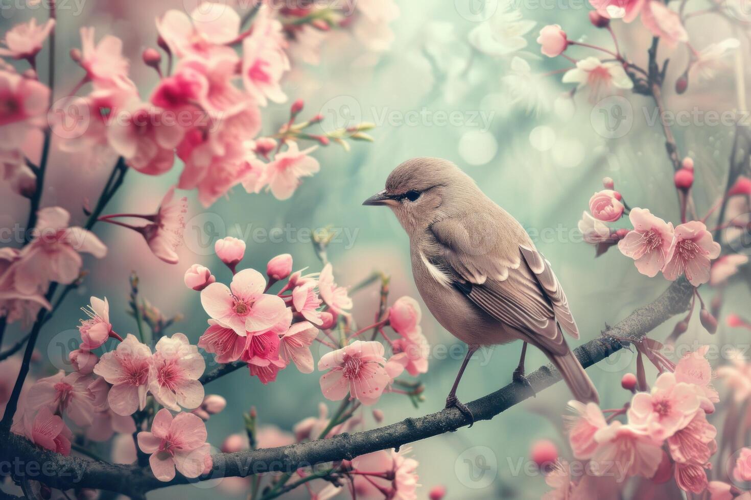 Natural Bird branch flower color. Generate Ai photo